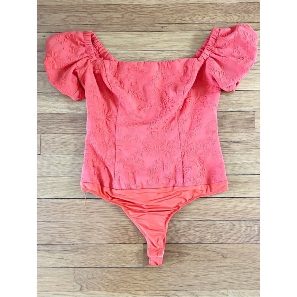 ASTR The Label Anthropologie Orange Aegean Puff Sleeve Summer Bodysuit Medium